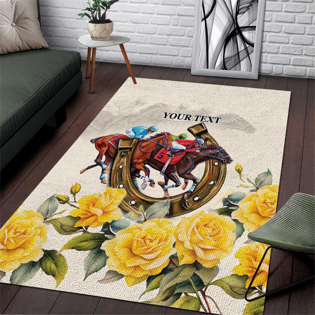 Melbourne Horse Racing Personalised Area Rug Australian Horse With Yellow Roses