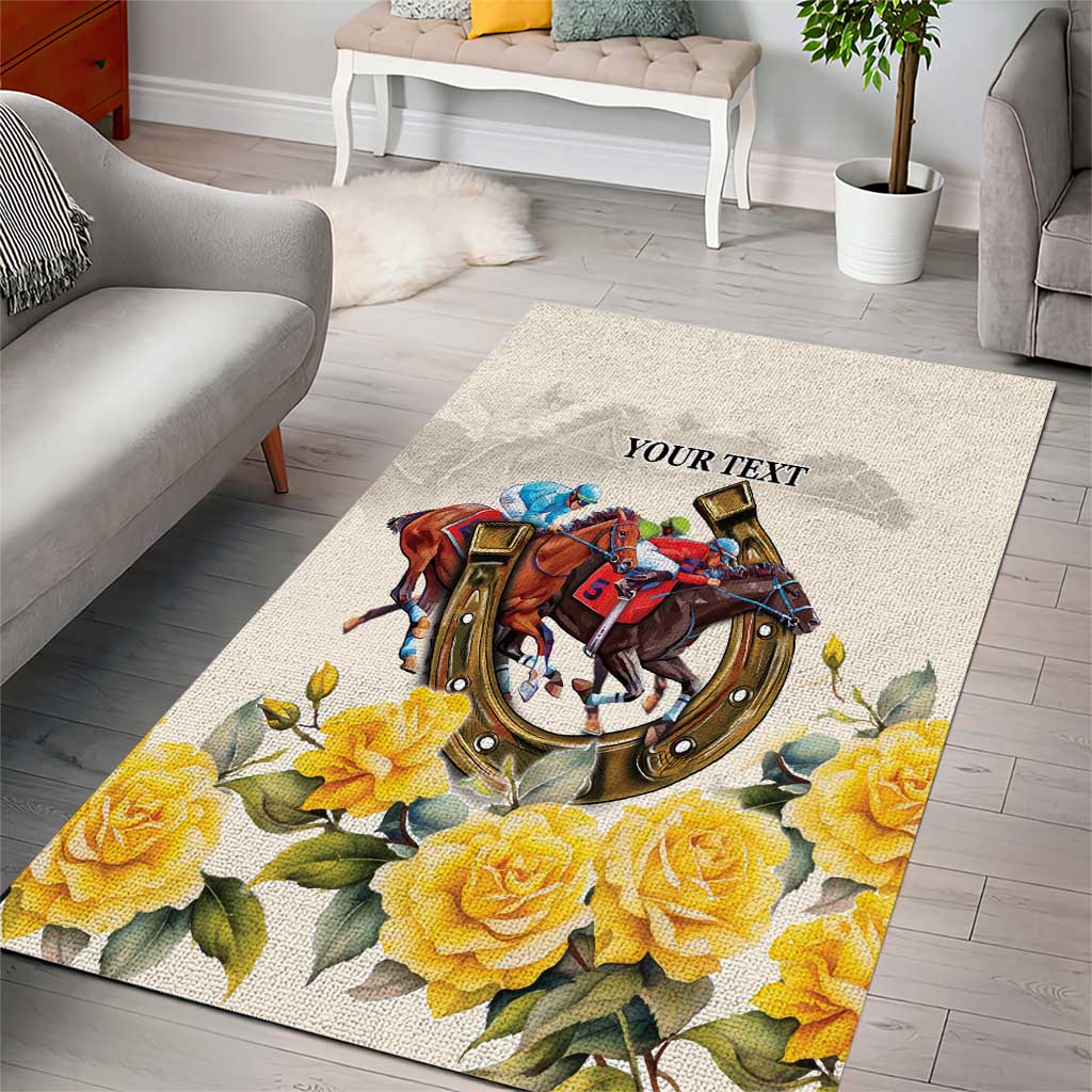 Melbourne Horse Racing Personalised Area Rug Australian Horse With Yellow Roses