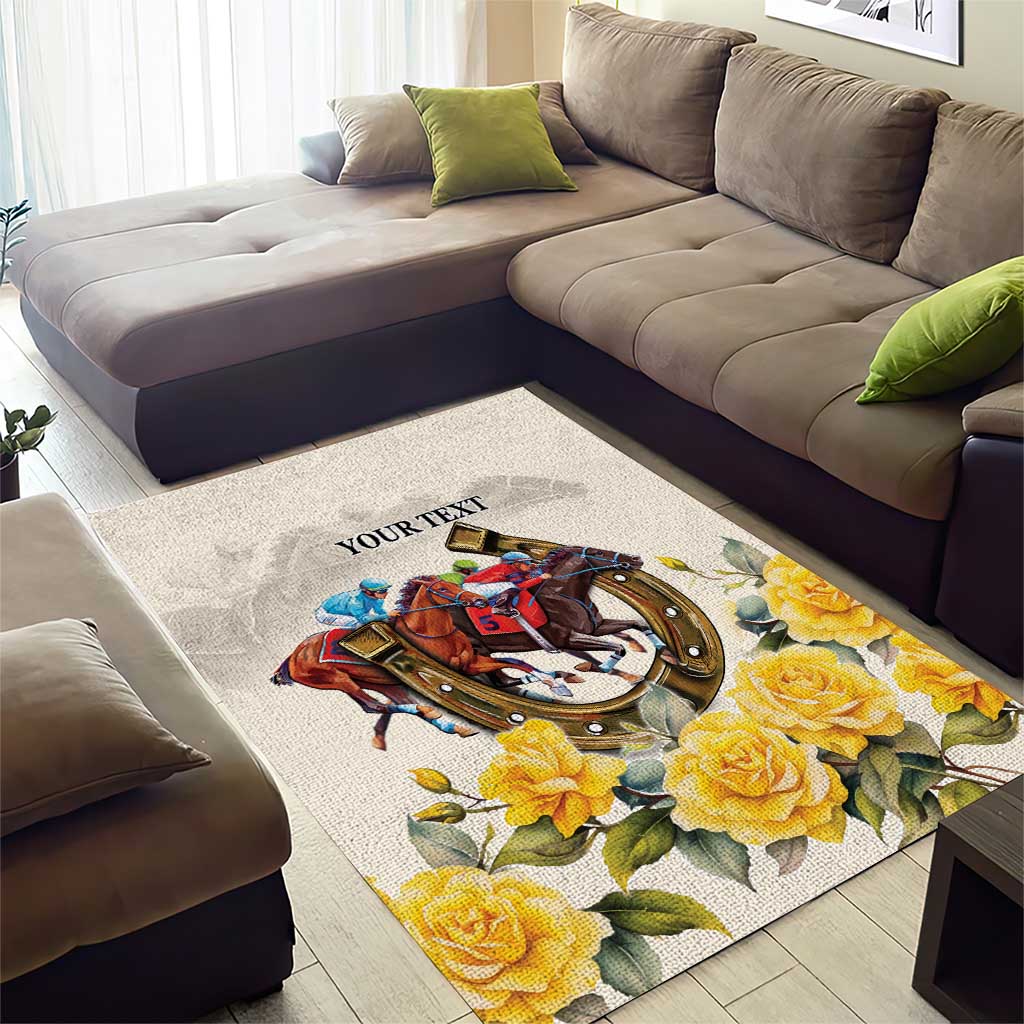 Melbourne Horse Racing Personalised Area Rug Australian Horse With Yellow Roses