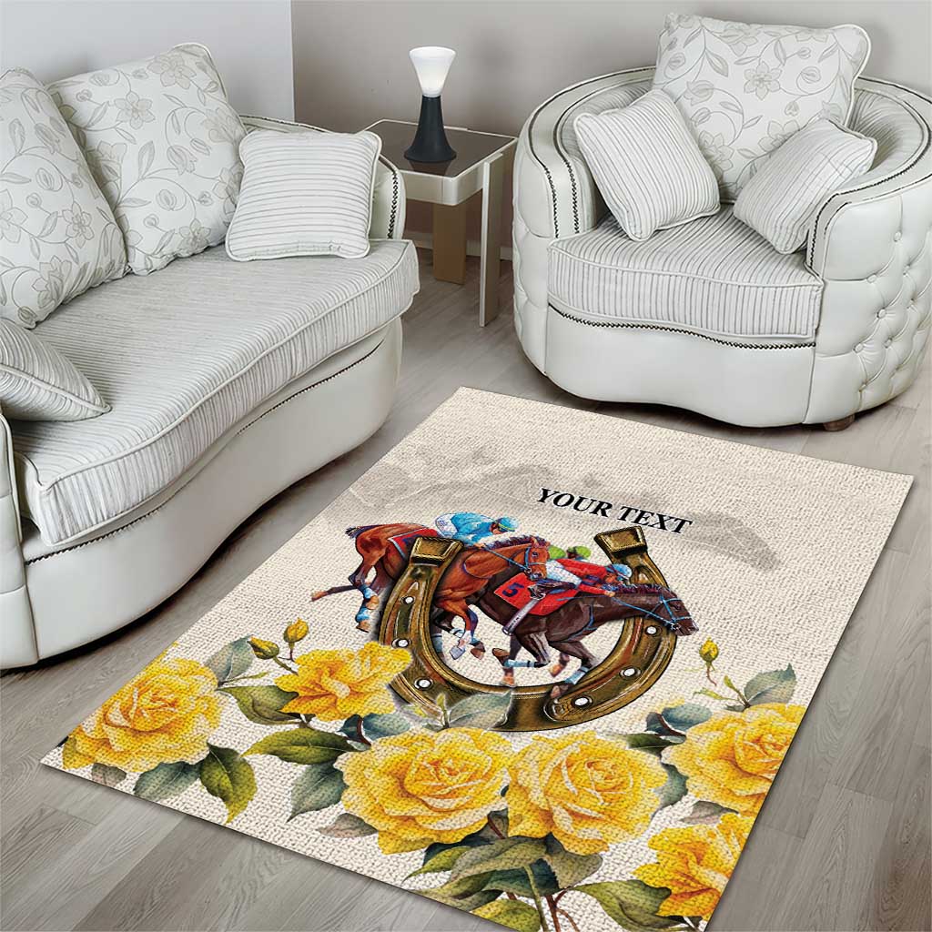 Melbourne Horse Racing Personalised Area Rug Australian Horse With Yellow Roses