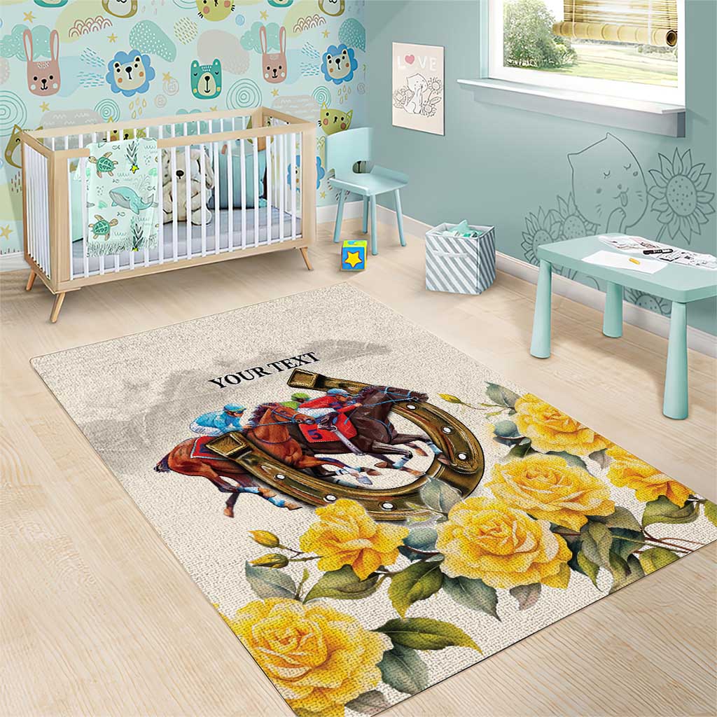 Melbourne Horse Racing Personalised Area Rug Australian Horse With Yellow Roses