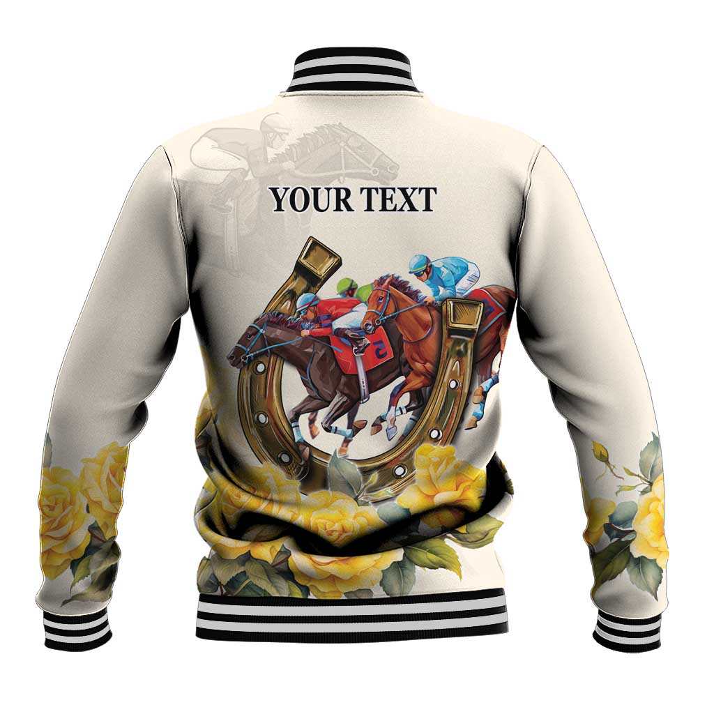 Melbourne Horse Racing Personalised Baseball Jacket Australian Horse With Yellow Roses