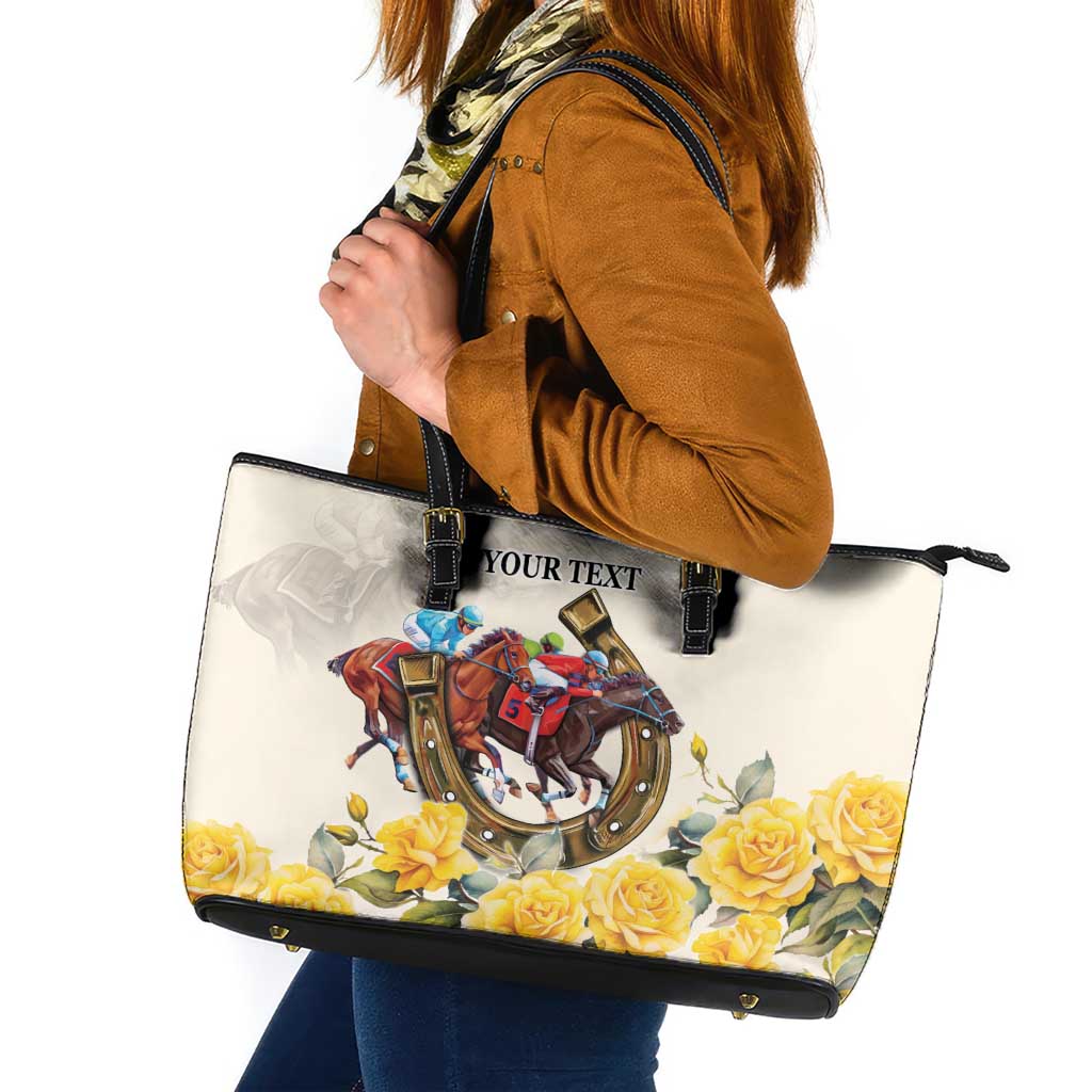 Melbourne Horse Racing Personalised Leather Tote Bag Australian Horse With Yellow Roses