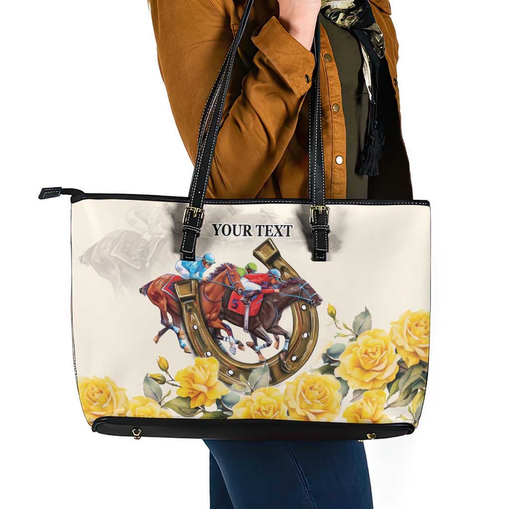 Melbourne Horse Racing Personalised Leather Tote Bag Australian Horse With Yellow Roses