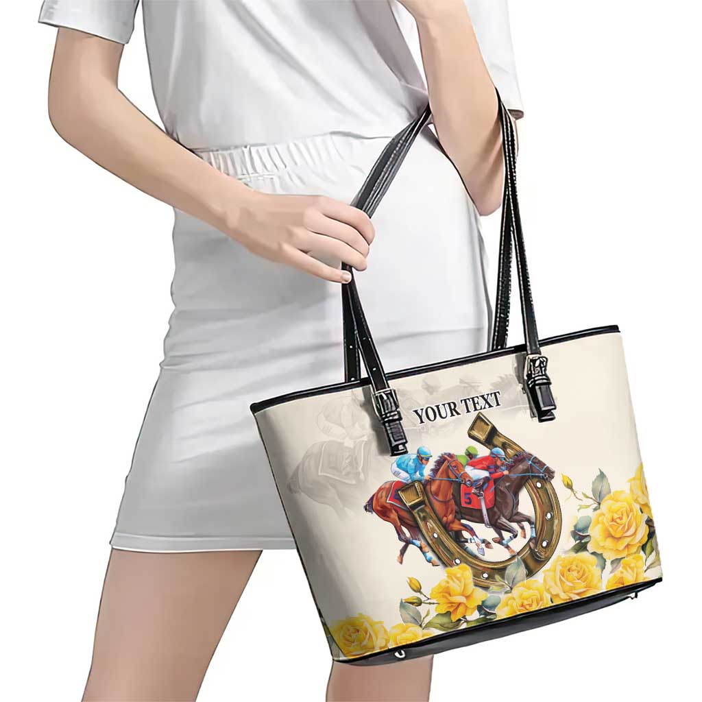 Melbourne Horse Racing Personalised Leather Tote Bag Australian Horse With Yellow Roses