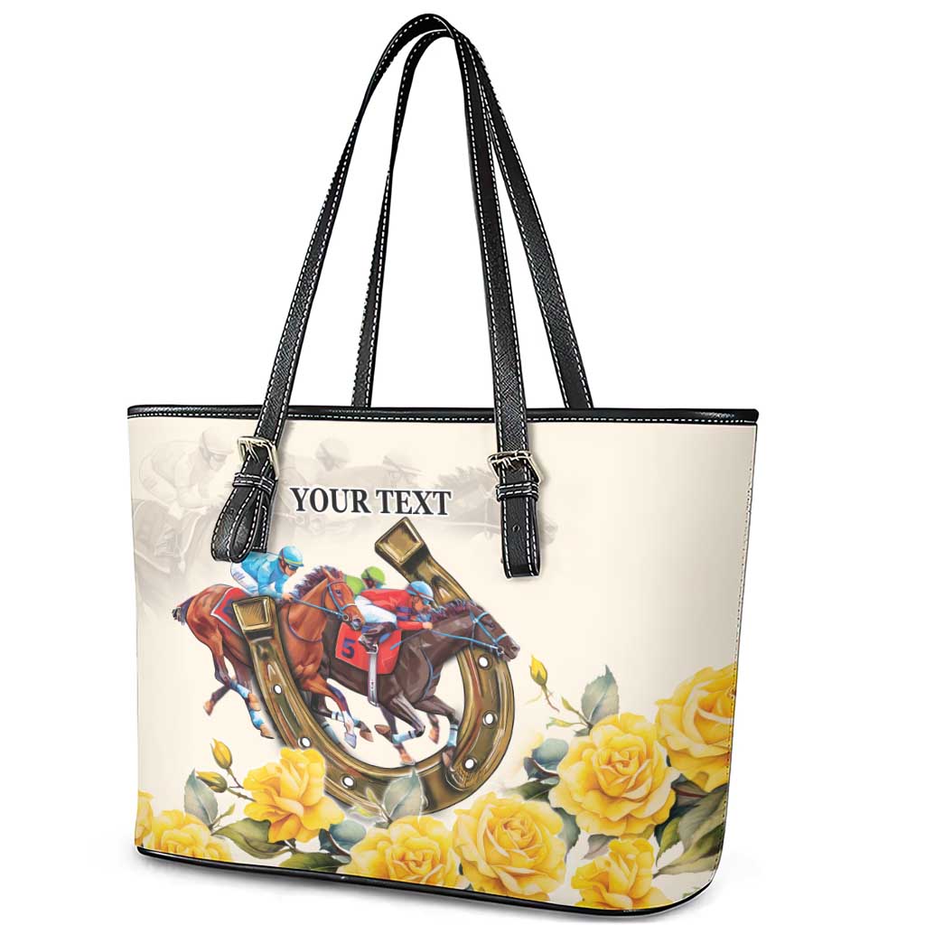 Melbourne Horse Racing Personalised Leather Tote Bag Australian Horse With Yellow Roses