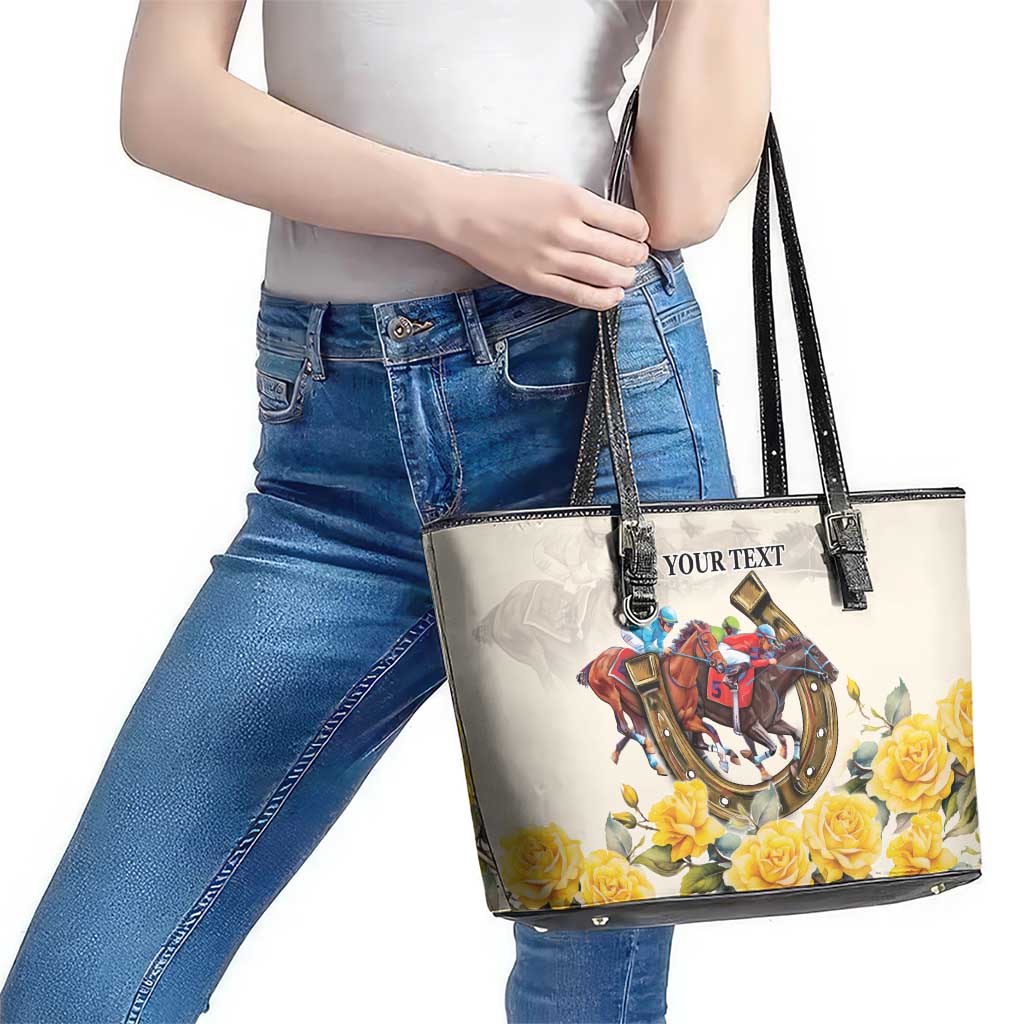 Melbourne Horse Racing Personalised Leather Tote Bag Australian Horse With Yellow Roses