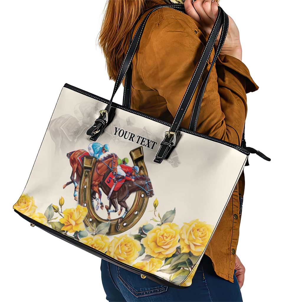 Melbourne Horse Racing Personalised Leather Tote Bag Australian Horse With Yellow Roses