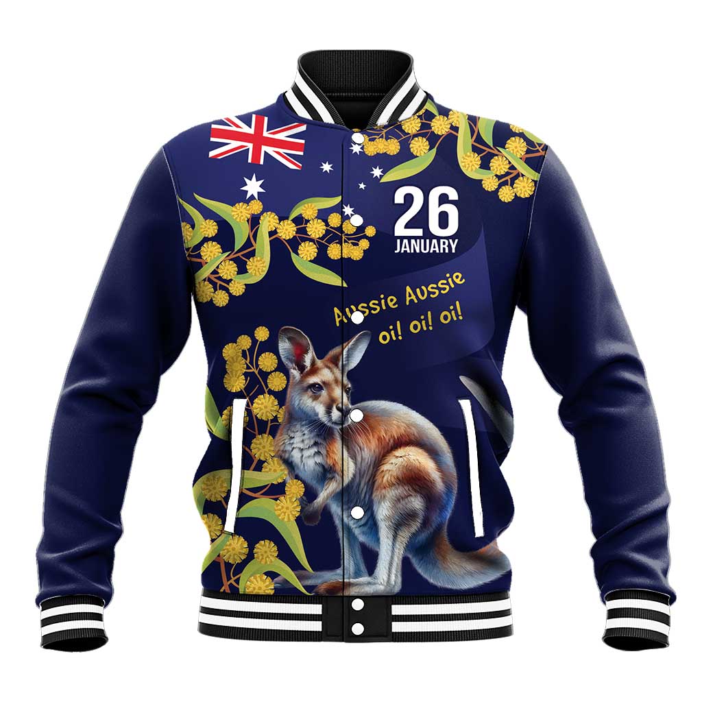 Blue Kangaroo and Golden Wattle Personalised Baseball Jacket Happy Australia Day 6 January