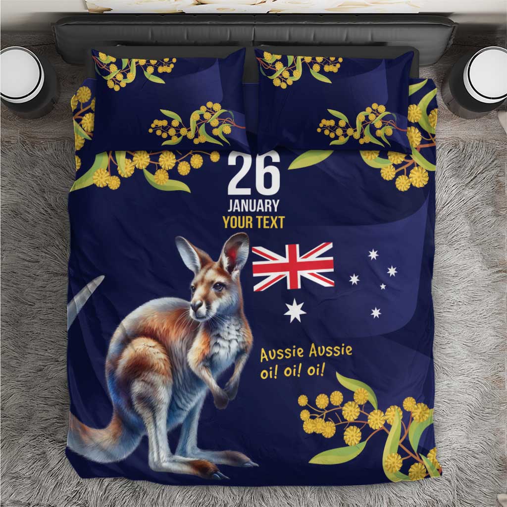 Blue Kangaroo and Golden Wattle Personalised Bedding Set Happy Australia Day 6 January