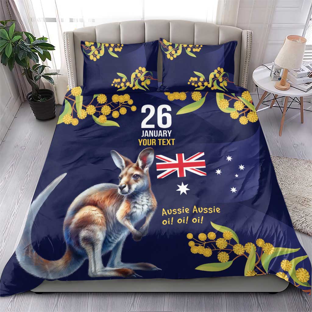 Blue Kangaroo and Golden Wattle Personalised Bedding Set Happy Australia Day 6 January