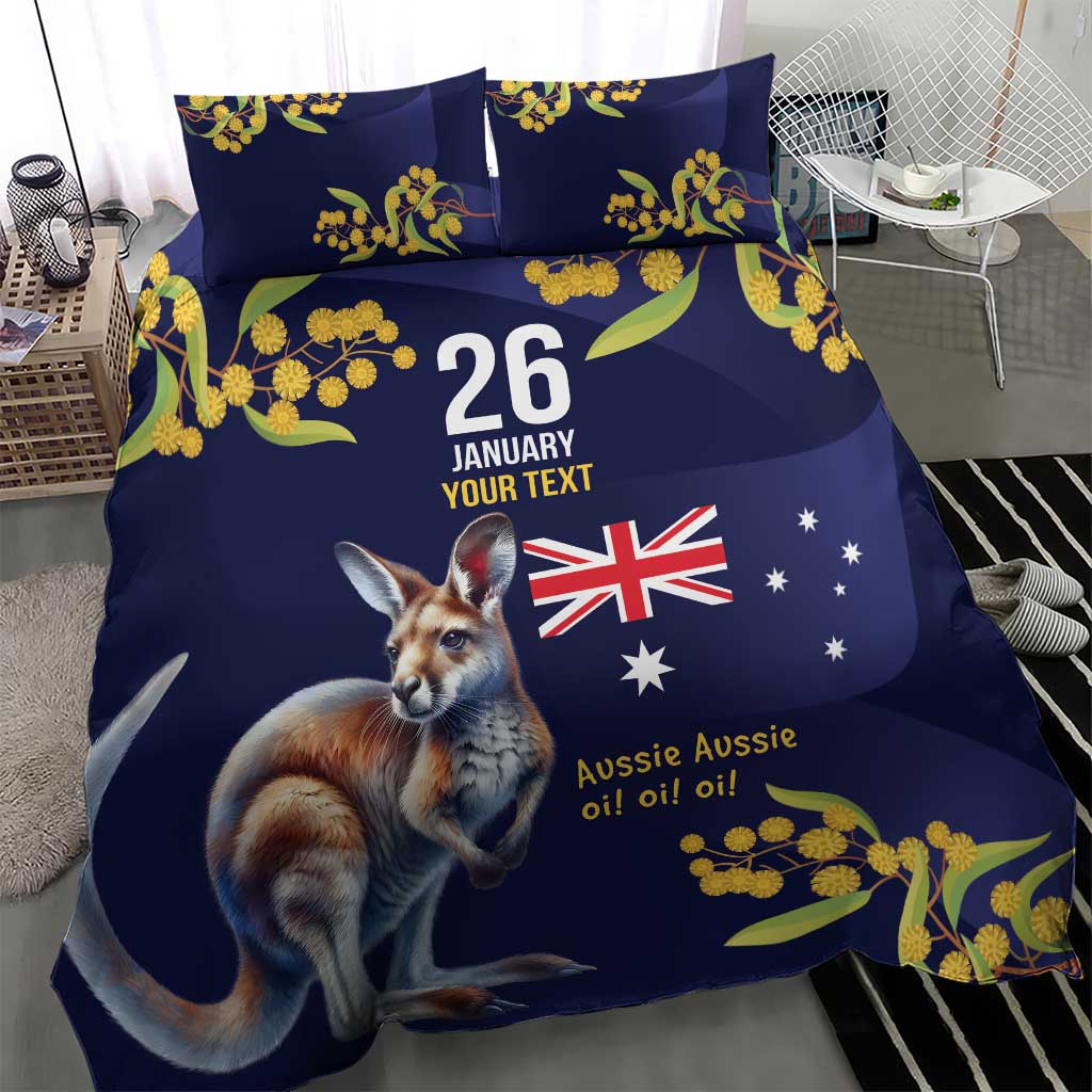 Blue Kangaroo and Golden Wattle Personalised Bedding Set Happy Australia Day 6 January