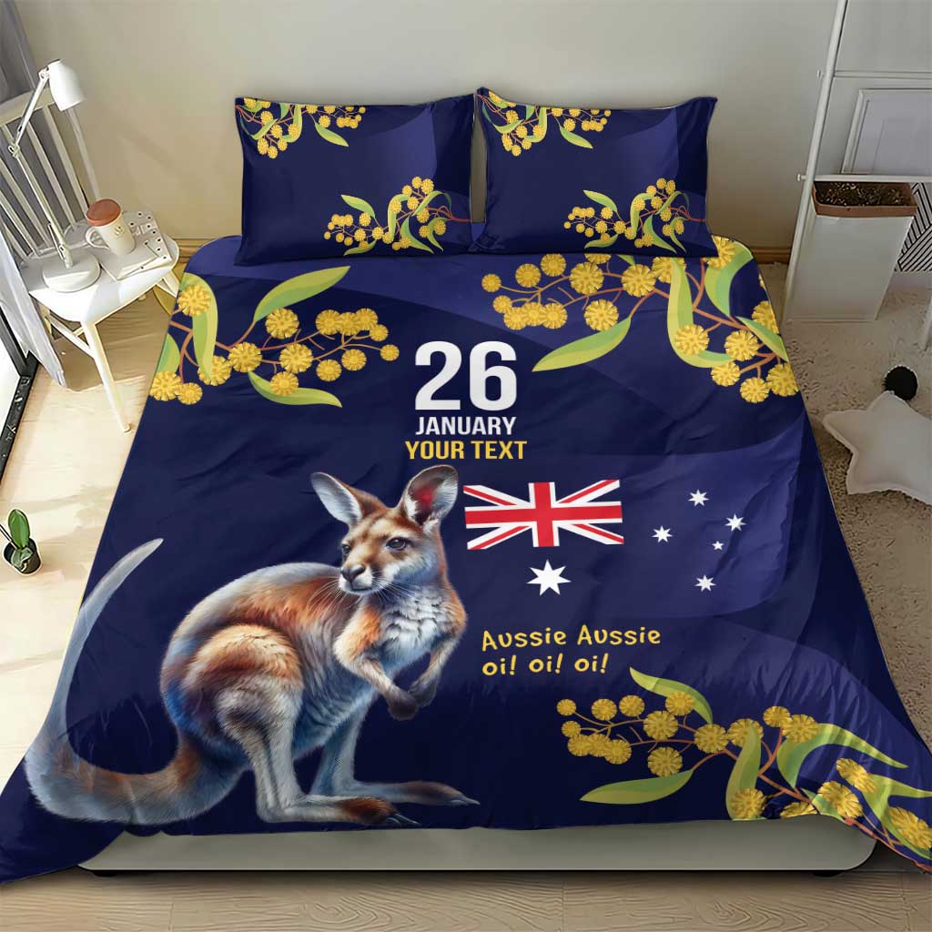 Blue Kangaroo and Golden Wattle Personalised Bedding Set Happy Australia Day 6 January