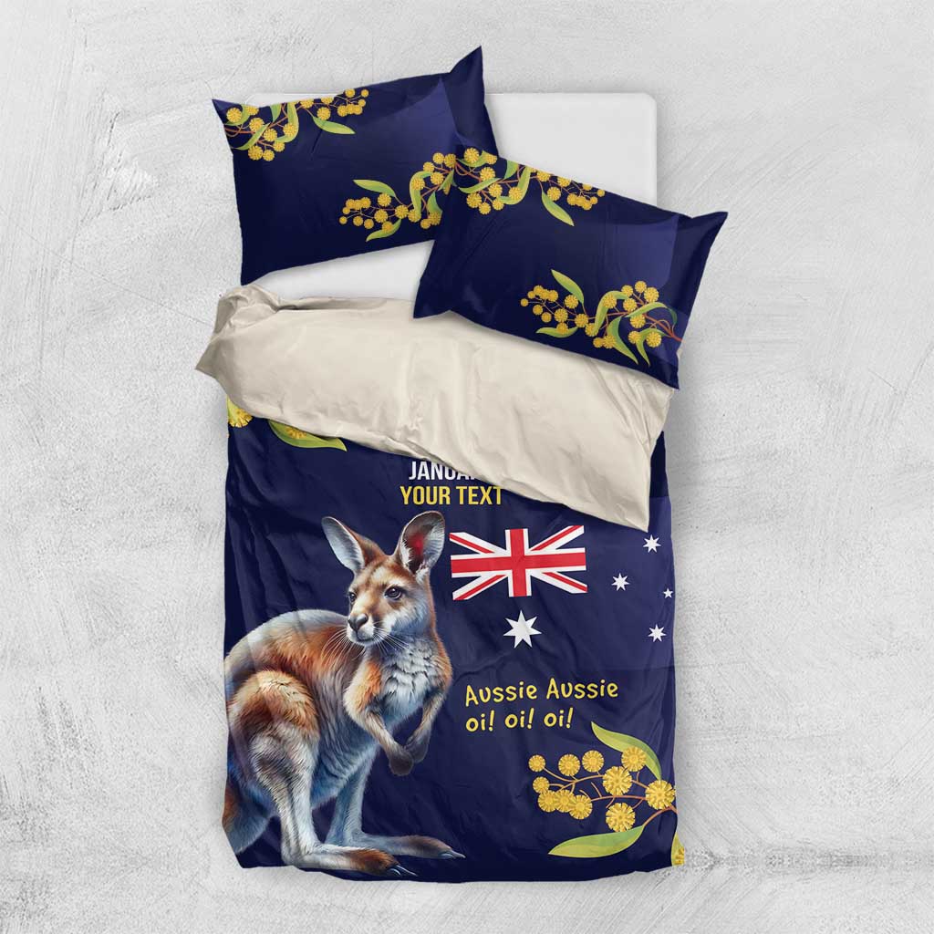 Blue Kangaroo and Golden Wattle Personalised Bedding Set Happy Australia Day 6 January