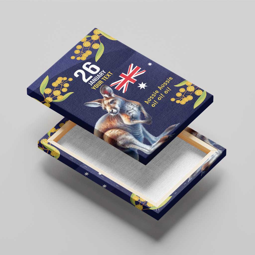 Blue Kangaroo and Golden Wattle Personalised Canvas Wall Art Happy Australia Day 6 January