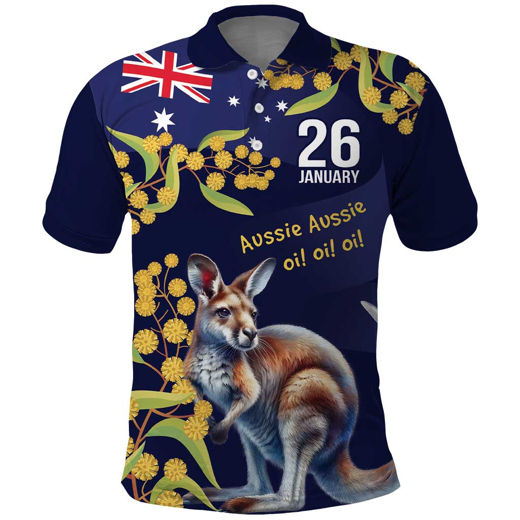 Blue Kangaroo and Golden Wattle Personalised Polo Shirt Happy Australia Day 6 January