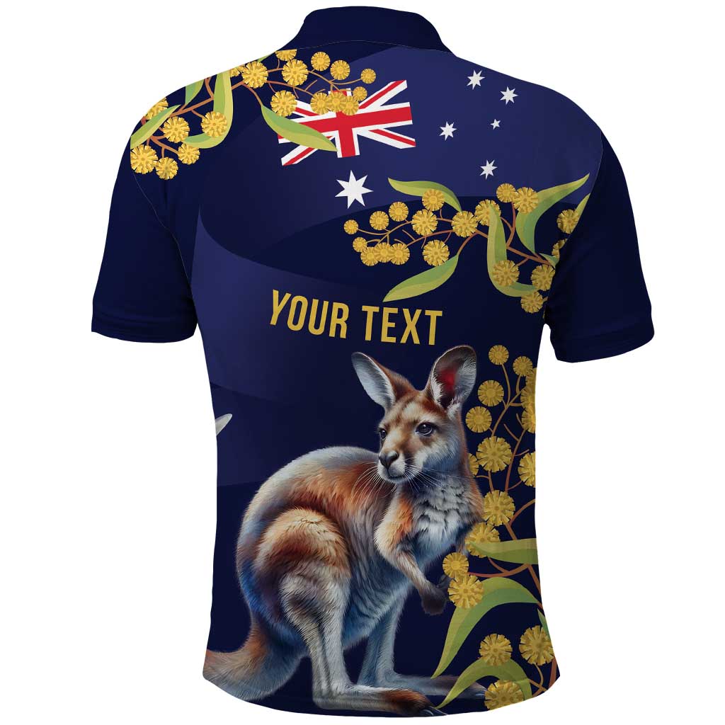 Blue Kangaroo and Golden Wattle Personalised Polo Shirt Happy Australia Day 6 January