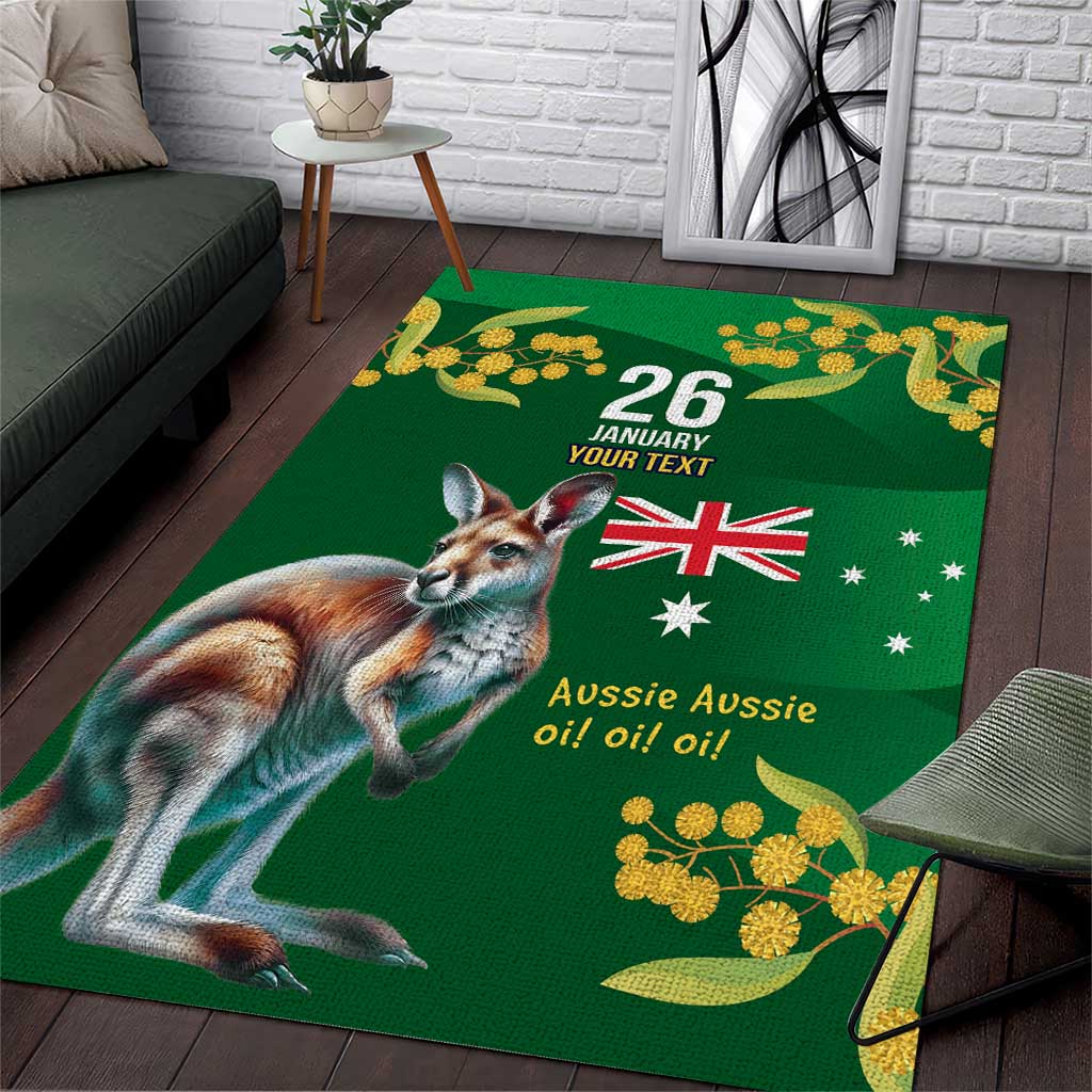 Green Kangaroo and Golden Wattle Personalised Area Rug Happy Australia Day 6 January