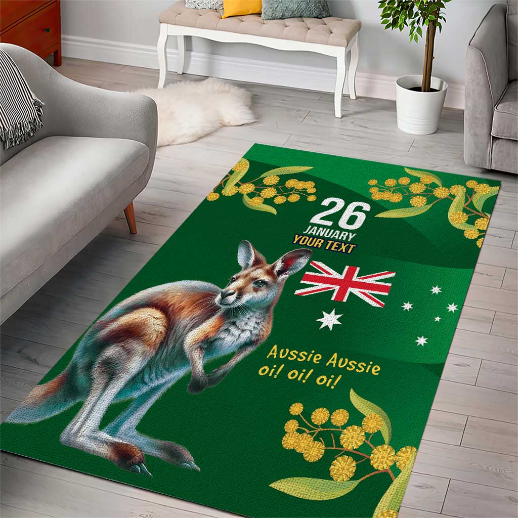 Green Kangaroo and Golden Wattle Personalised Area Rug Happy Australia Day 6 January