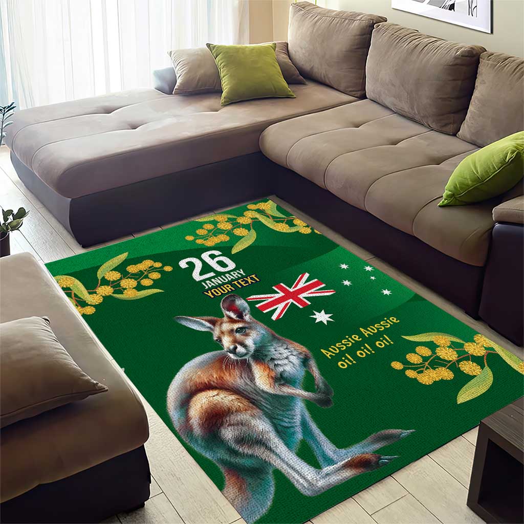 Green Kangaroo and Golden Wattle Personalised Area Rug Happy Australia Day 6 January