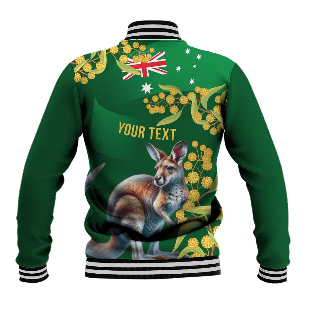 Green Kangaroo and Golden Wattle Personalised Baseball Jacket Happy Australia Day 6 January