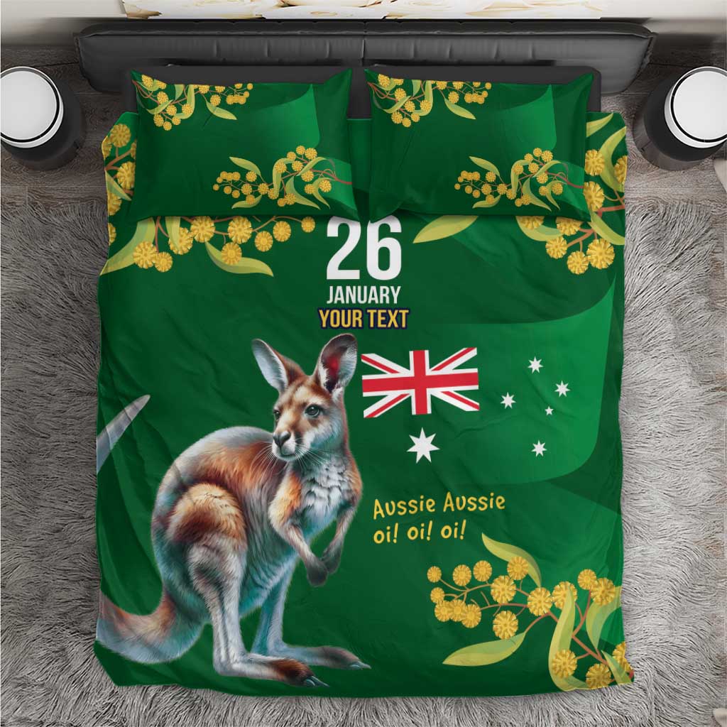 Green Kangaroo and Golden Wattle Personalised Bedding Set Happy Australia Day 6 January