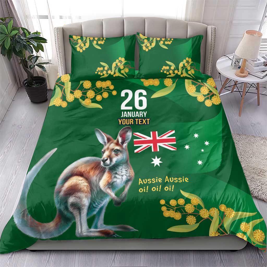 Green Kangaroo and Golden Wattle Personalised Bedding Set Happy Australia Day 6 January