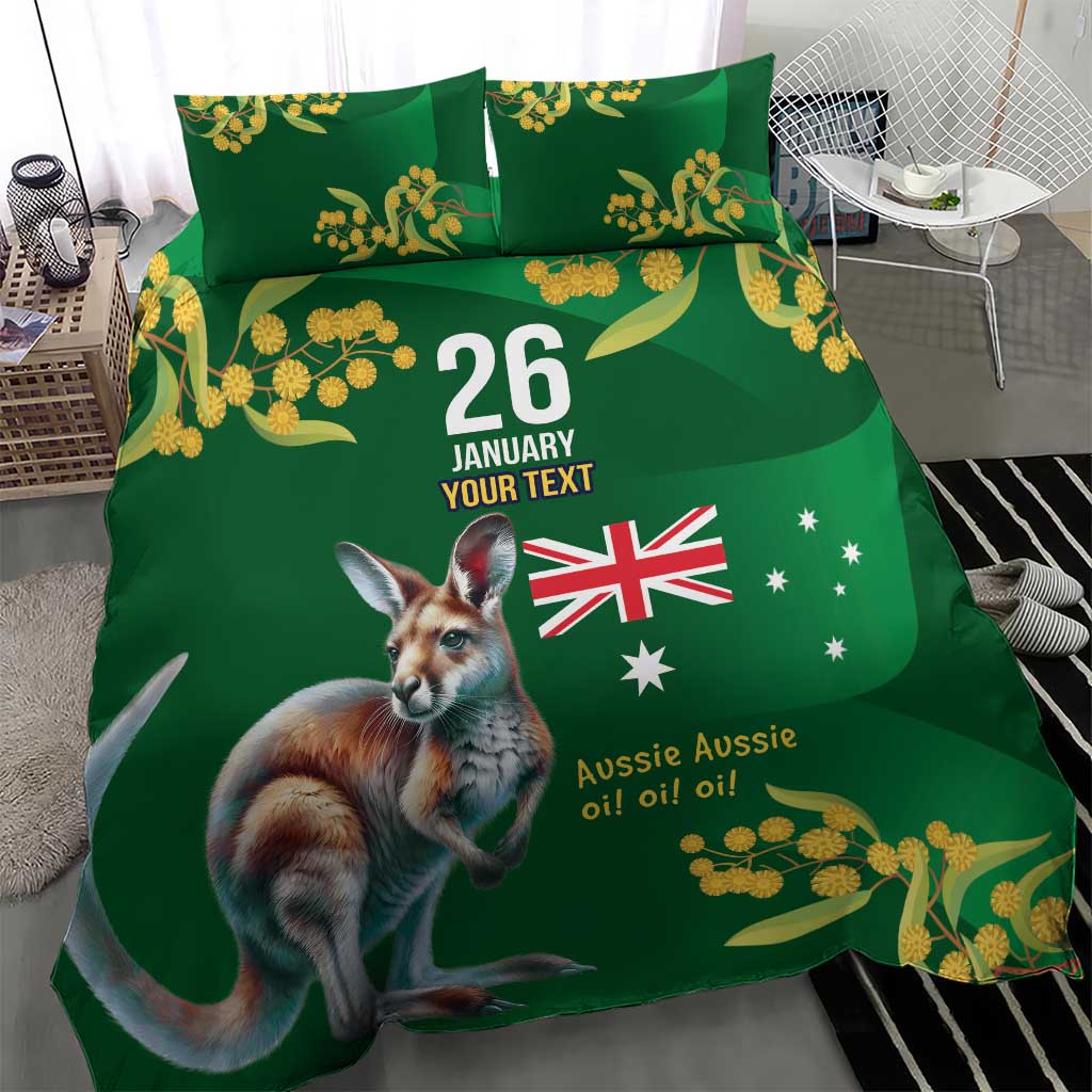 Green Kangaroo and Golden Wattle Personalised Bedding Set Happy Australia Day 6 January