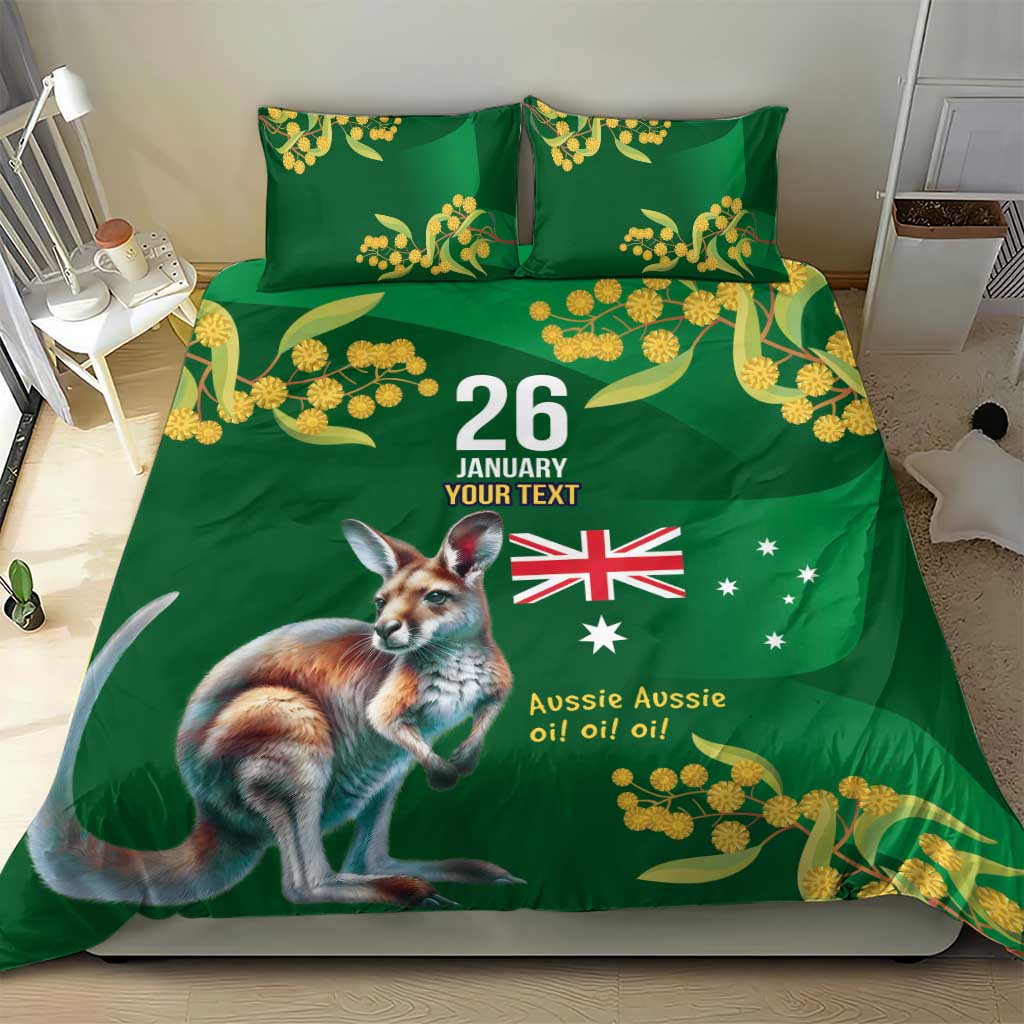 Green Kangaroo and Golden Wattle Personalised Bedding Set Happy Australia Day 6 January