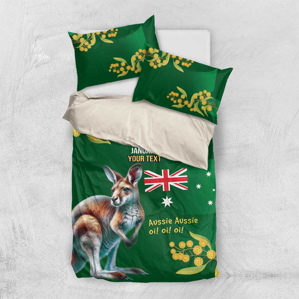 Green Kangaroo and Golden Wattle Personalised Bedding Set Happy Australia Day 6 January