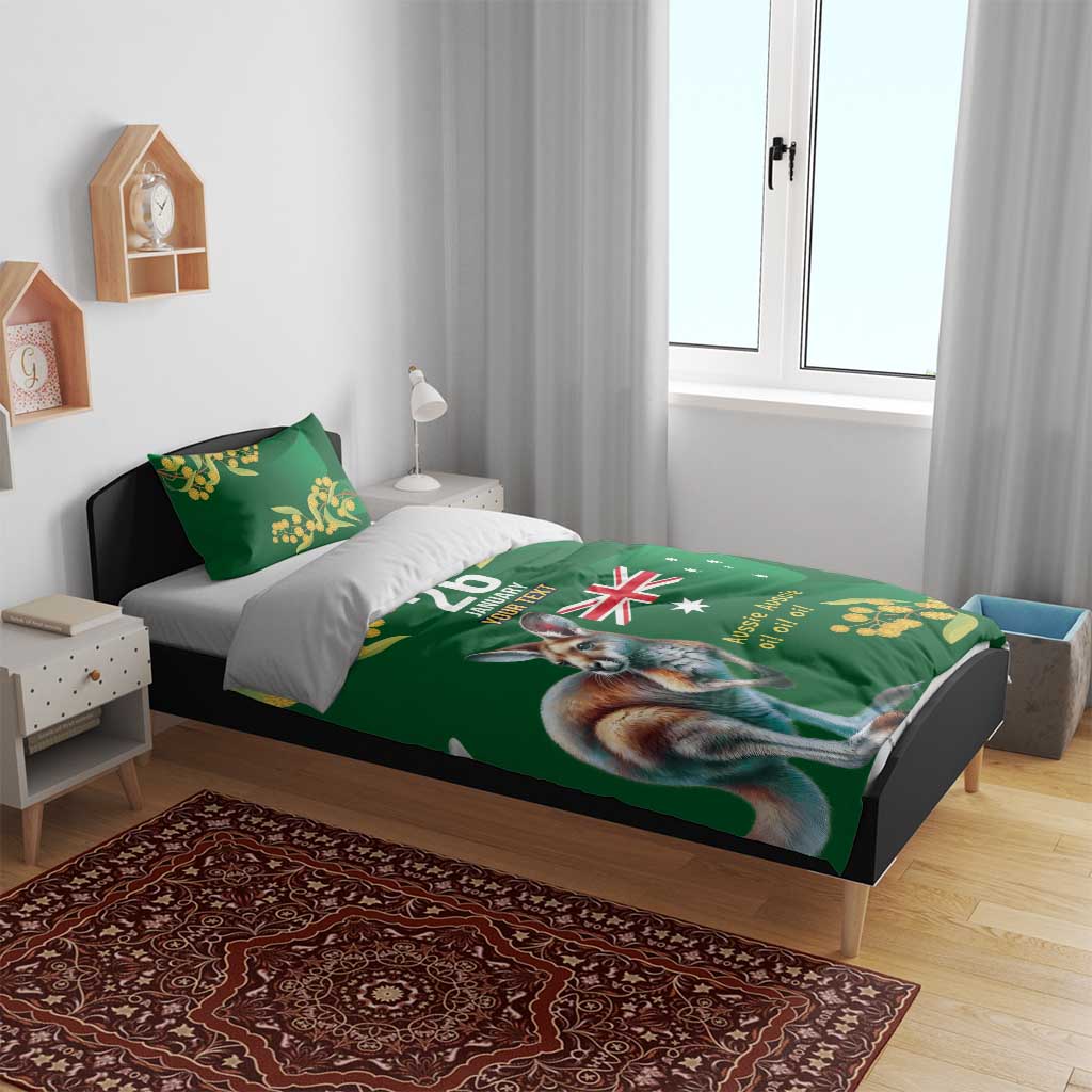 Green Kangaroo and Golden Wattle Personalised Bedding Set Happy Australia Day 6 January