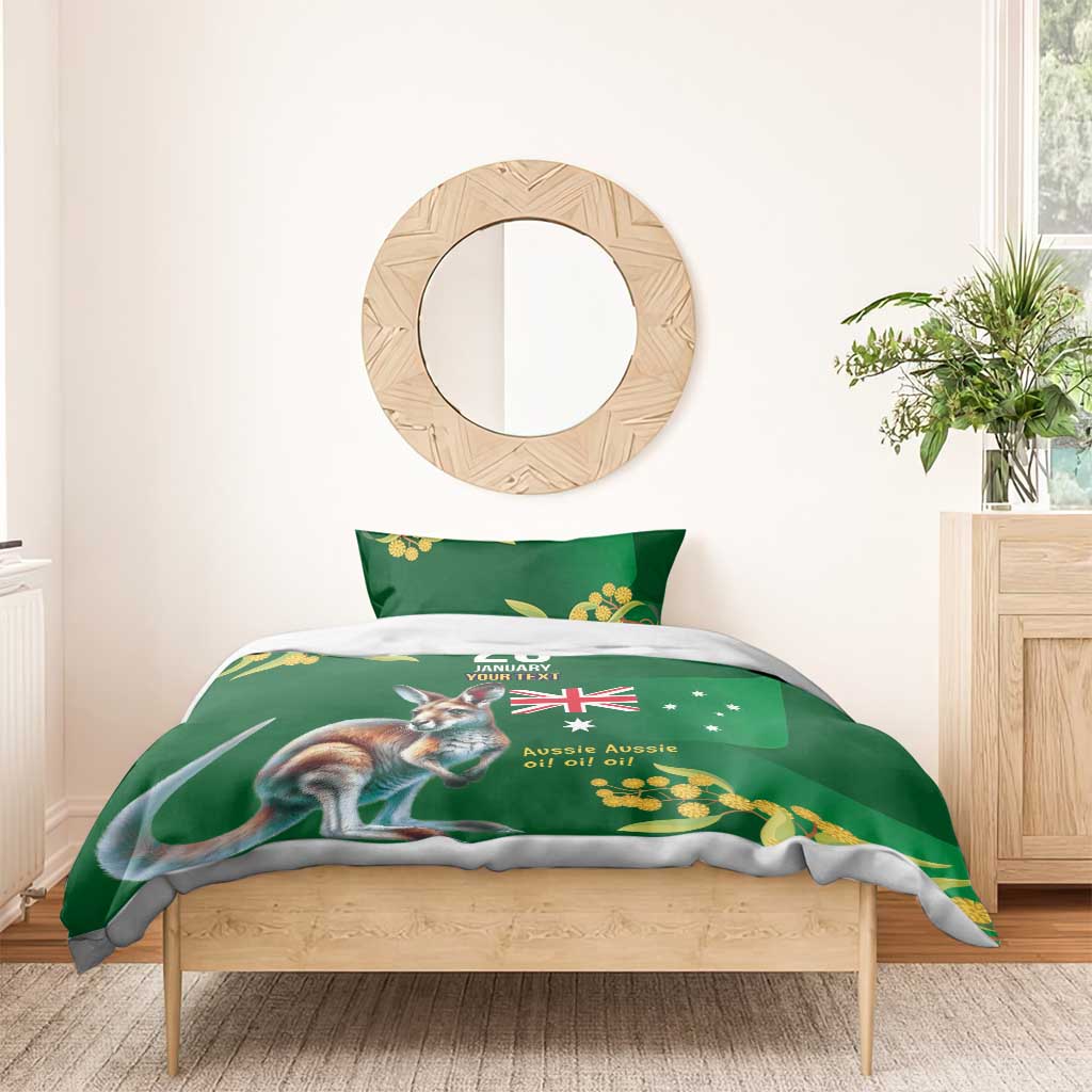 Green Kangaroo and Golden Wattle Personalised Bedding Set Happy Australia Day 6 January