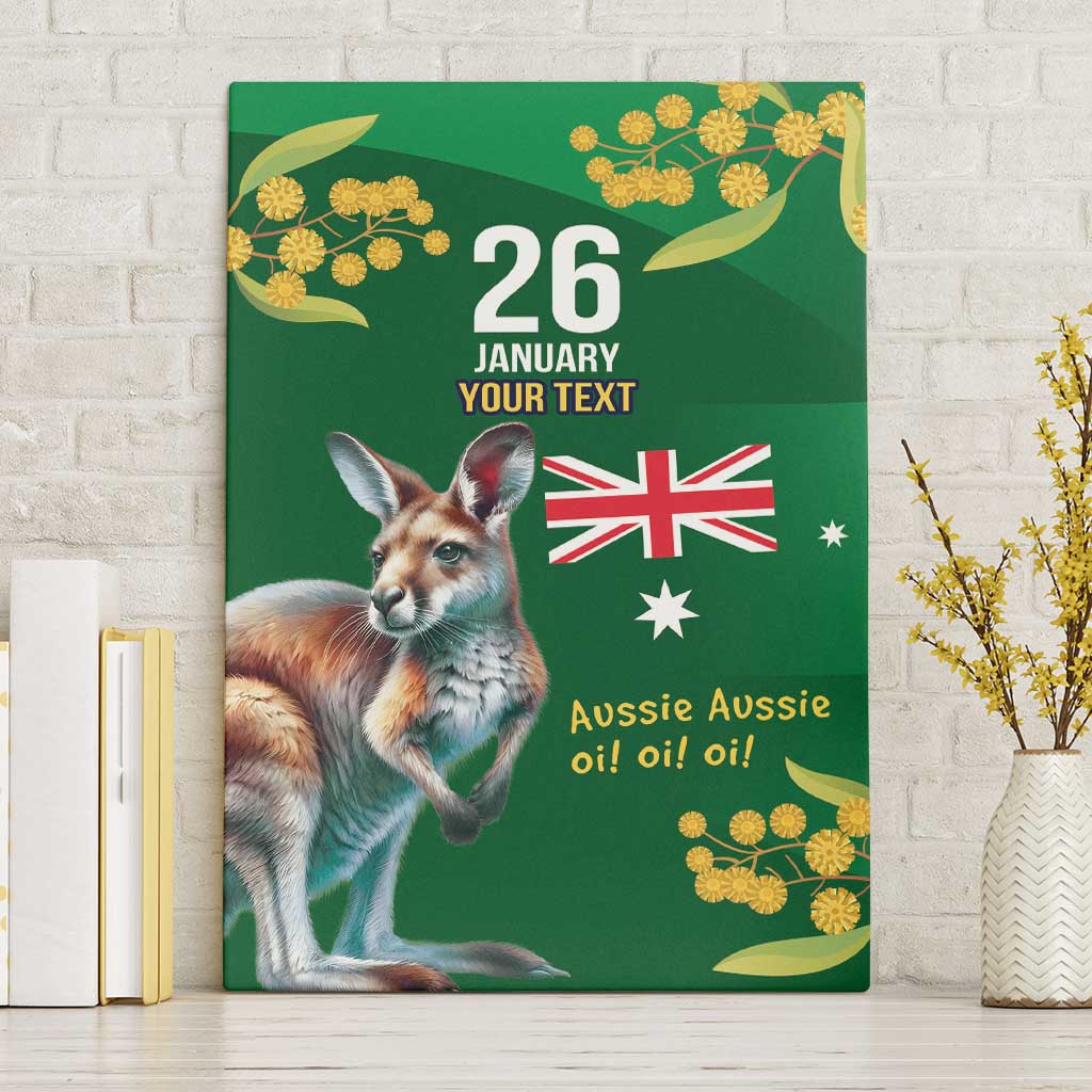 Green Kangaroo and Golden Wattle Personalised Canvas Wall Art Happy Australia Day 6 January