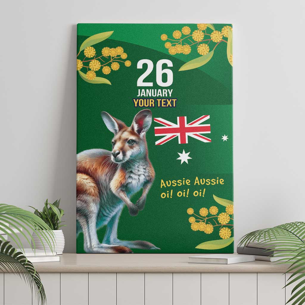 Green Kangaroo and Golden Wattle Personalised Canvas Wall Art Happy Australia Day 6 January