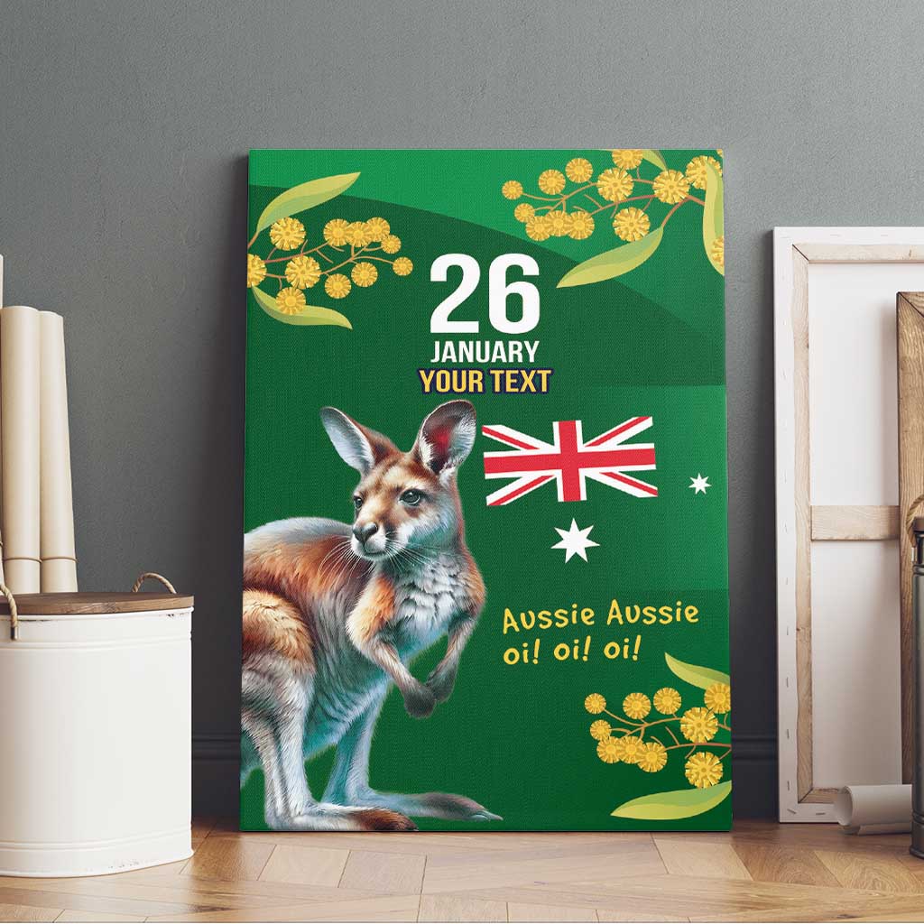 Green Kangaroo and Golden Wattle Personalised Canvas Wall Art Happy Australia Day 6 January