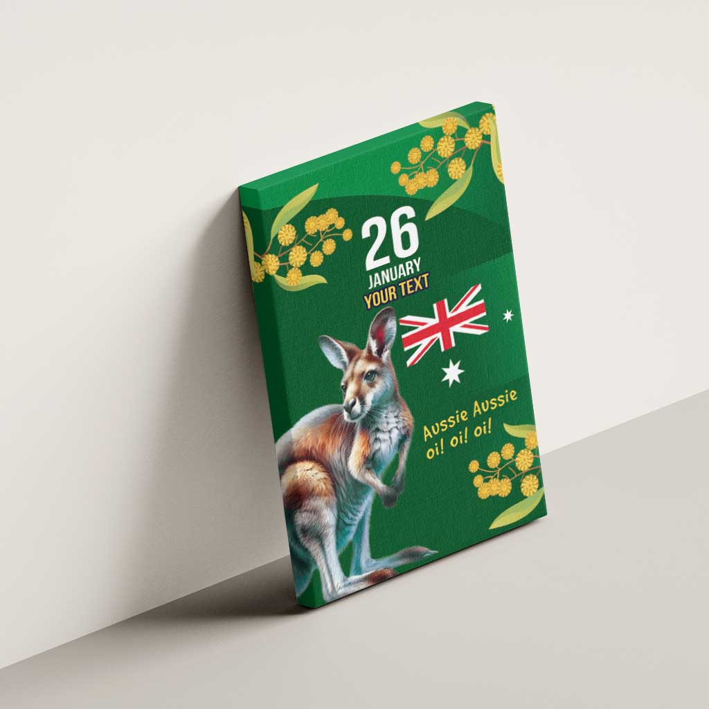 Green Kangaroo and Golden Wattle Personalised Canvas Wall Art Happy Australia Day 6 January