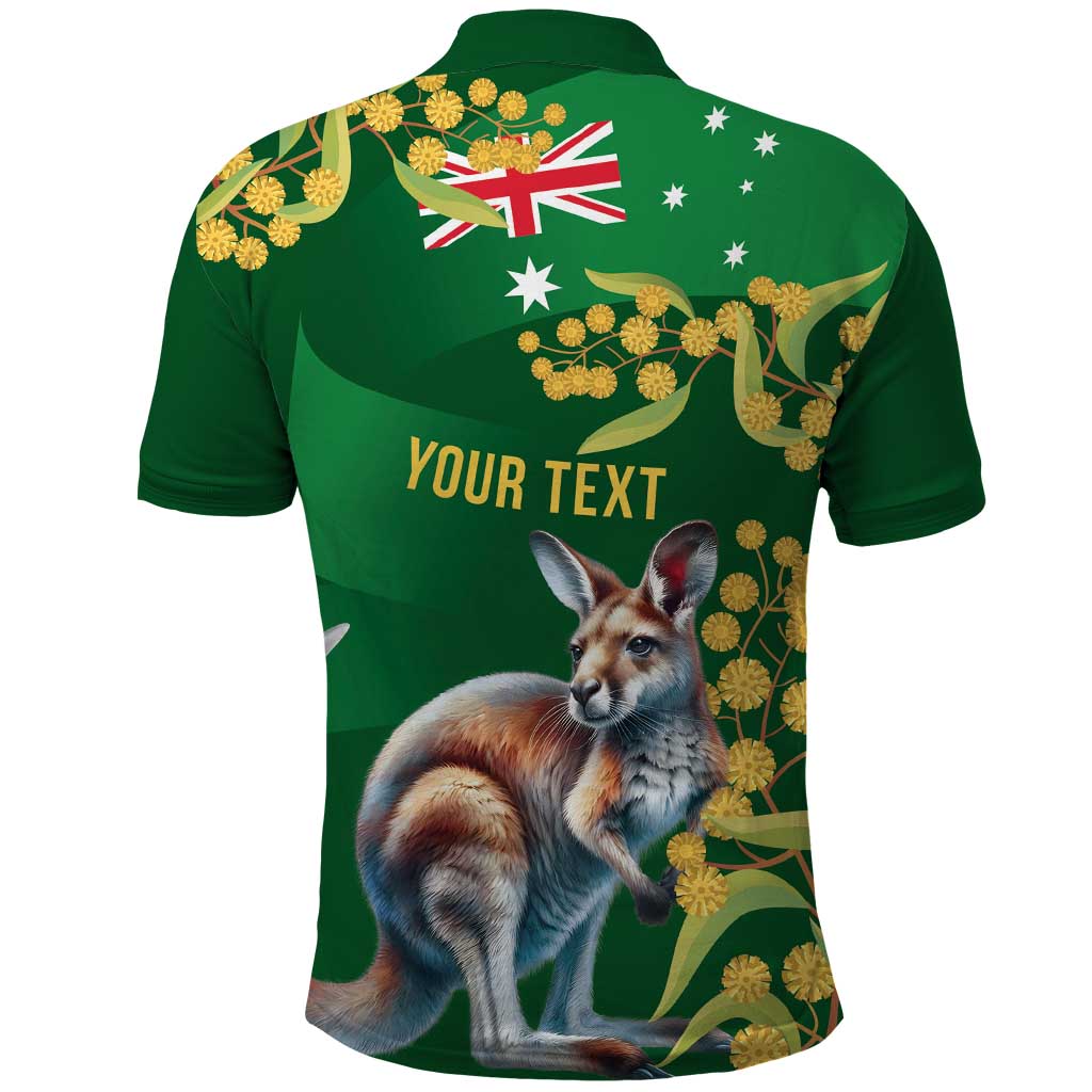 Green Kangaroo and Golden Wattle Personalised Polo Shirt Happy Australia Day 6 January