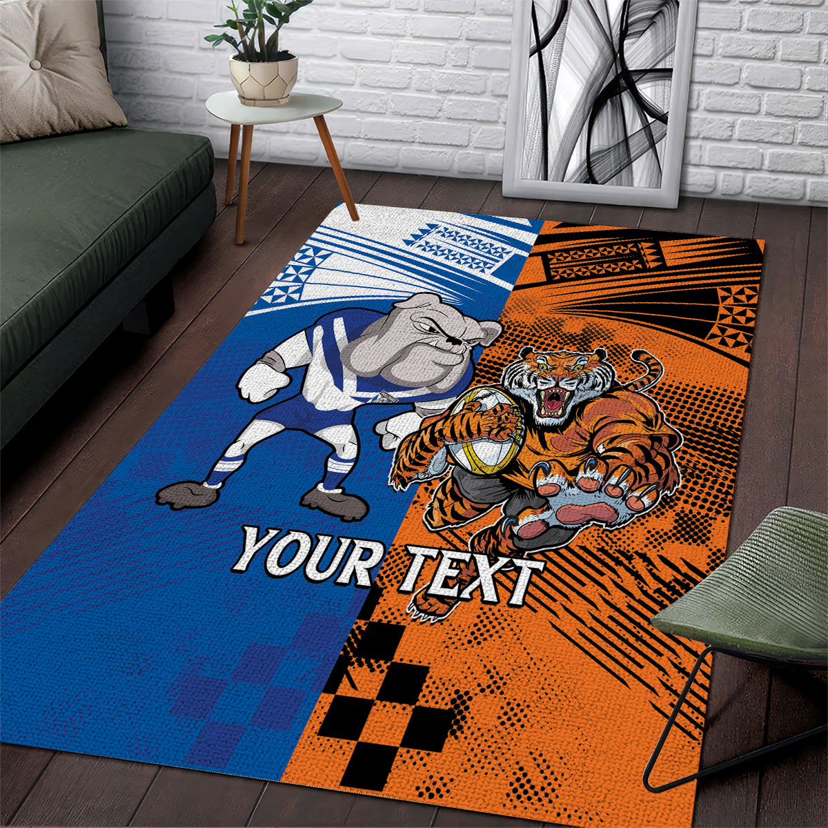 Custom Bulldogs and Tigers Area Rug Rugby Mascot With Sporty Style