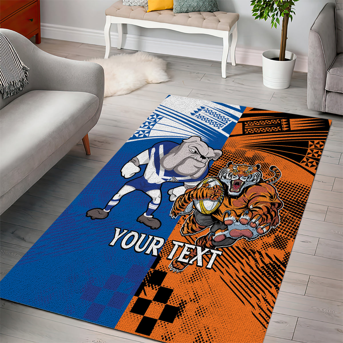 Custom Bulldogs and Tigers Area Rug Rugby Mascot With Sporty Style