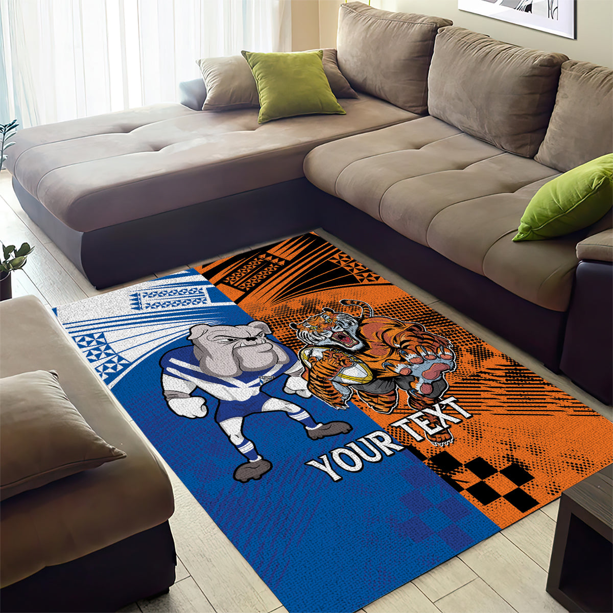 Custom Bulldogs and Tigers Area Rug Rugby Mascot With Sporty Style