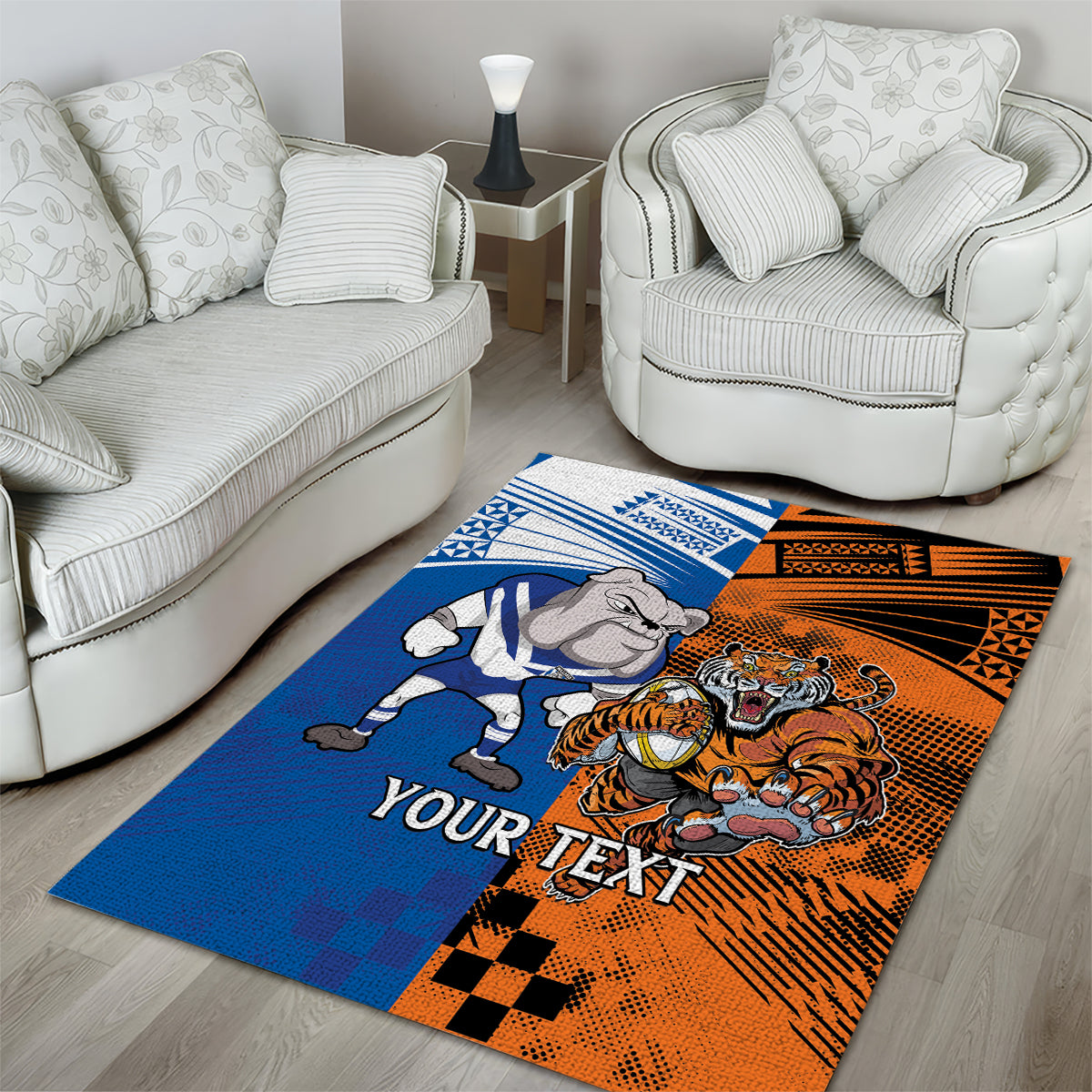 Custom Bulldogs and Tigers Area Rug Rugby Mascot With Sporty Style