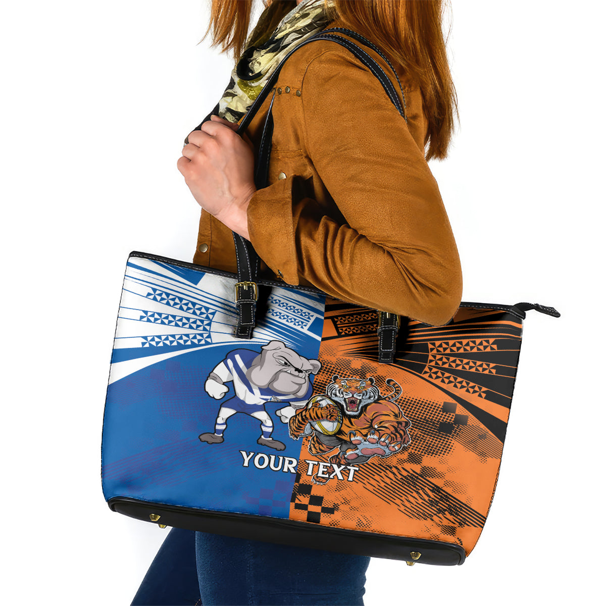 Custom Bulldogs and Tigers Leather Tote Bag Rugby Mascot With Sporty Style