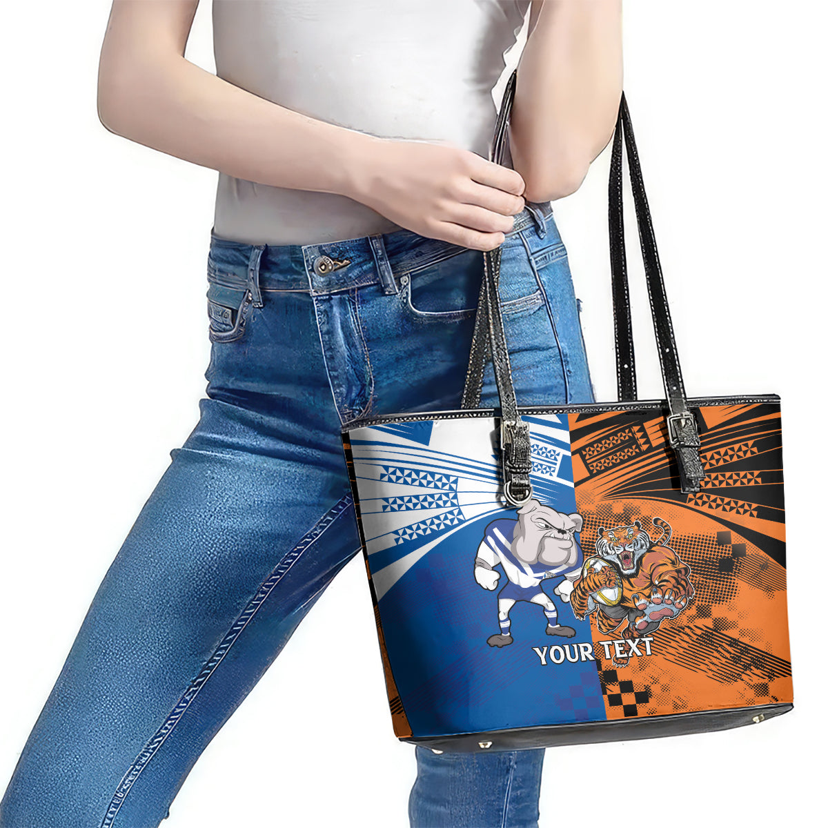 Custom Bulldogs and Tigers Leather Tote Bag Rugby Mascot With Sporty Style