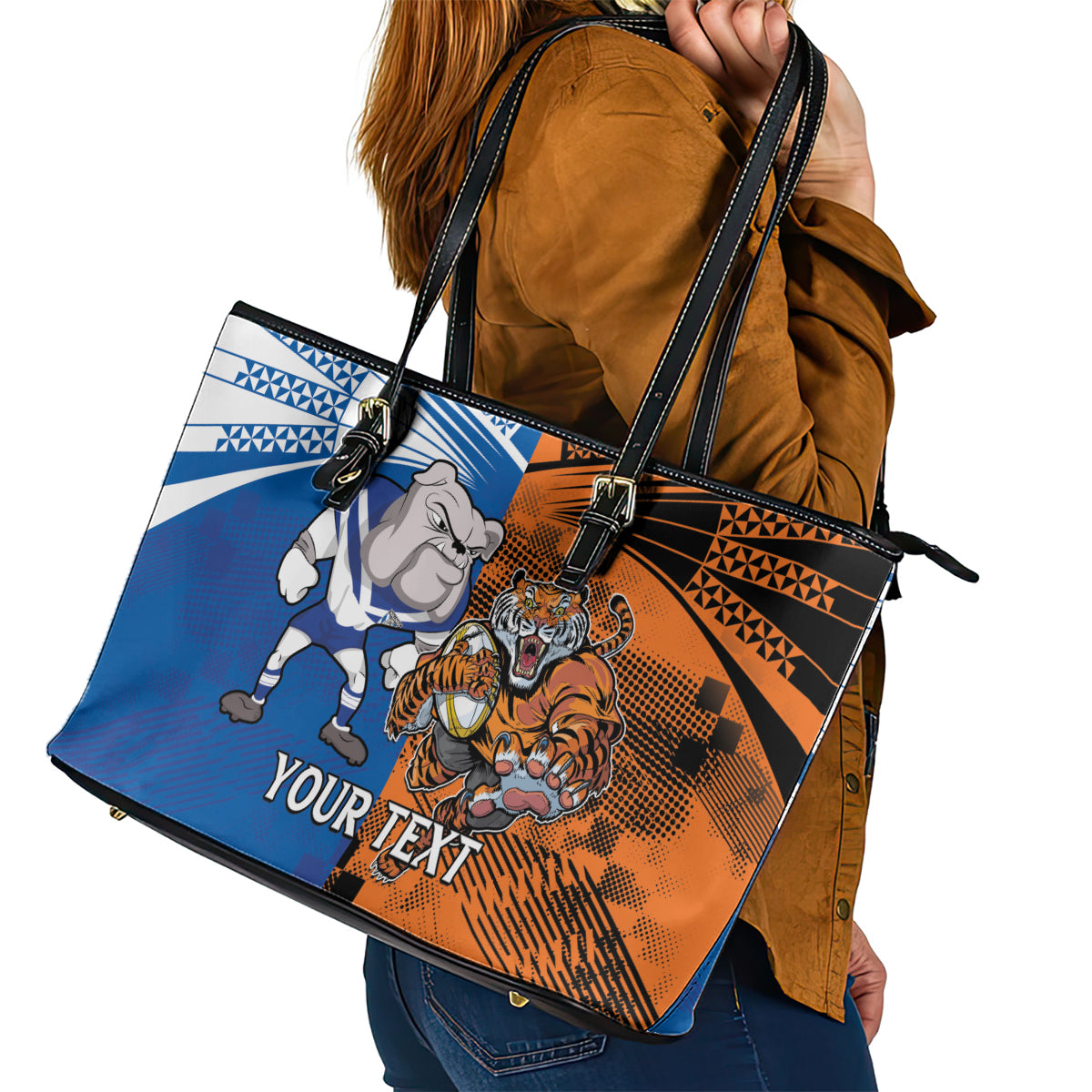 Custom Bulldogs and Tigers Leather Tote Bag Rugby Mascot With Sporty Style