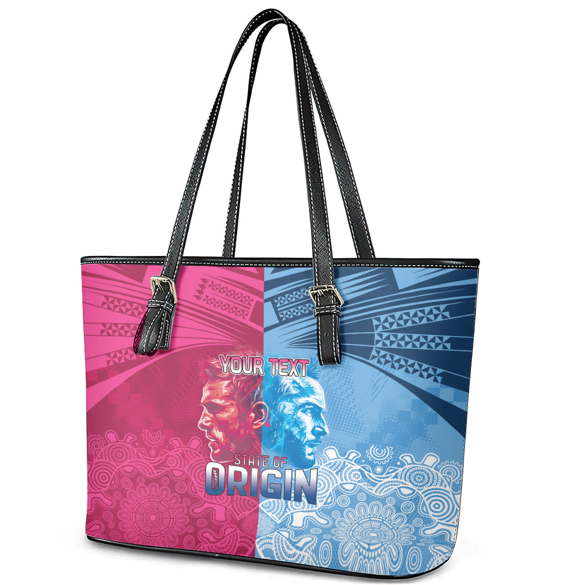 Custom New South Wales and Queensland Leather Tote Bag Rugby Mascot With Sporty Style