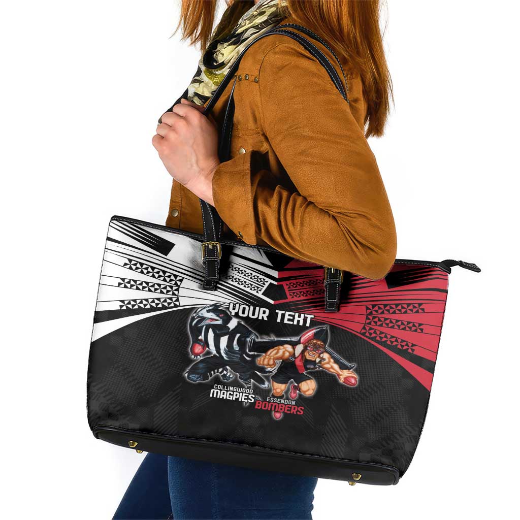 Custom Essendon and Collingwood Leather Tote Bag Together Sporty Style