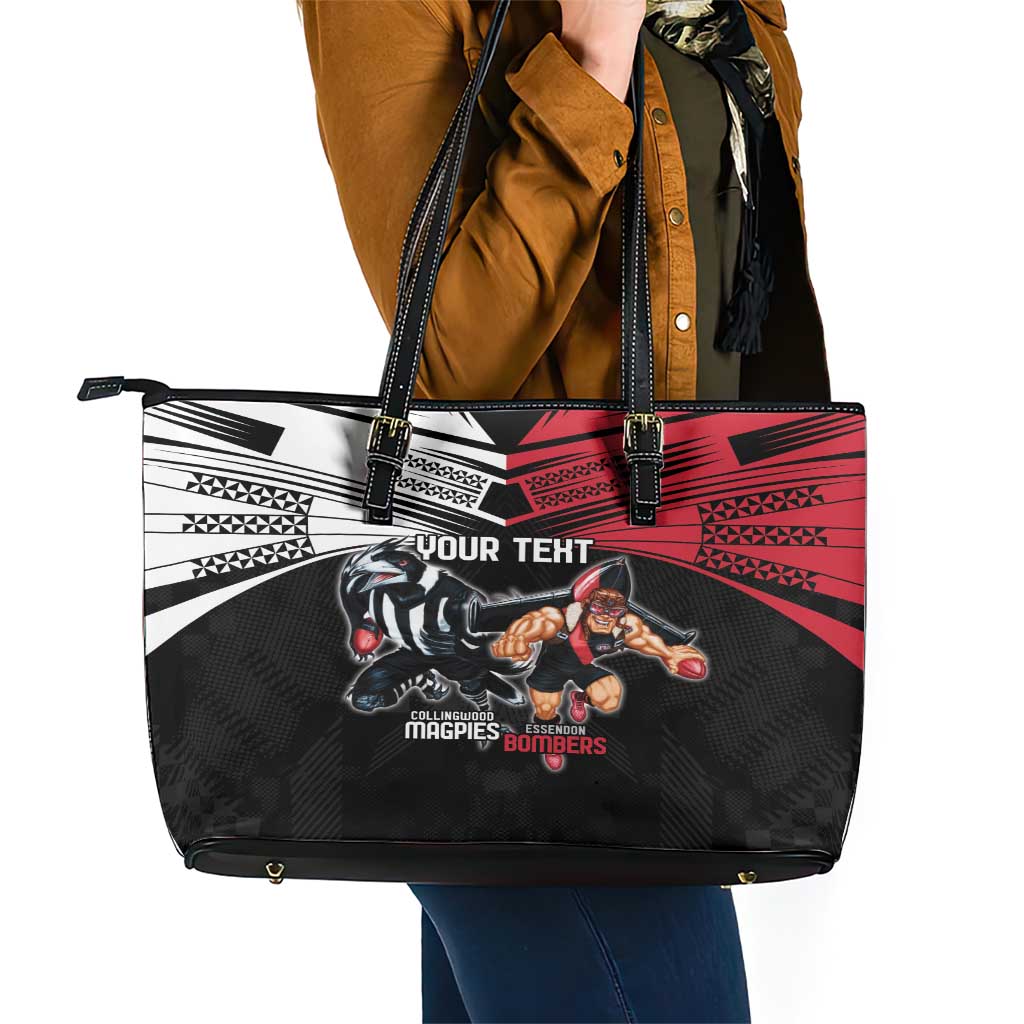 Custom Essendon and Collingwood Leather Tote Bag Together Sporty Style