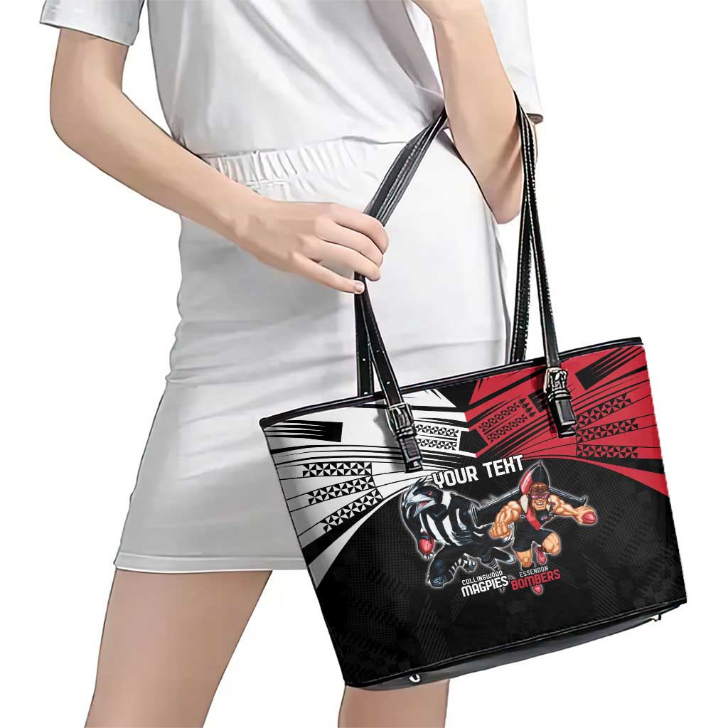 Custom Essendon and Collingwood Leather Tote Bag Together Sporty Style