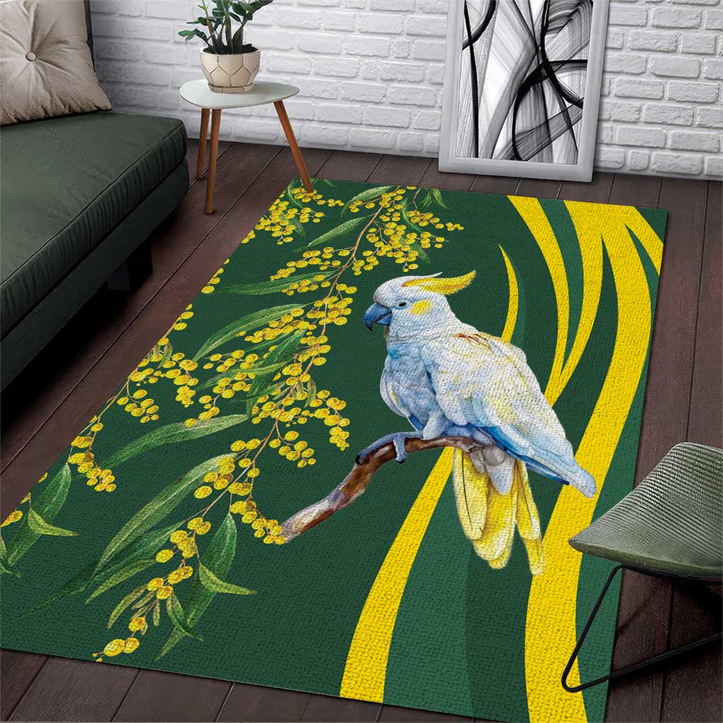 White Cockatoo and Golden Wattle Area Rug Australian Native Bird