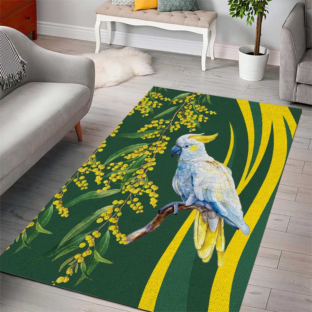 White Cockatoo and Golden Wattle Area Rug Australian Native Bird